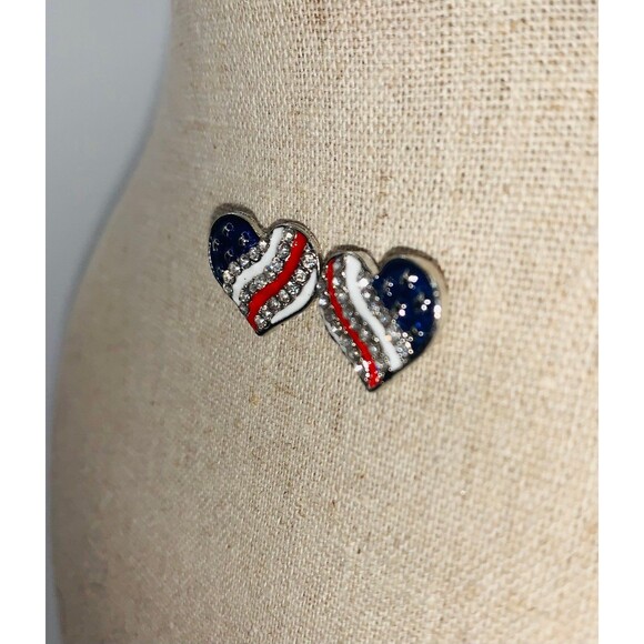 Rhinestone Stars and Stripes Heart Shaped earrings - Picture 3 of 5